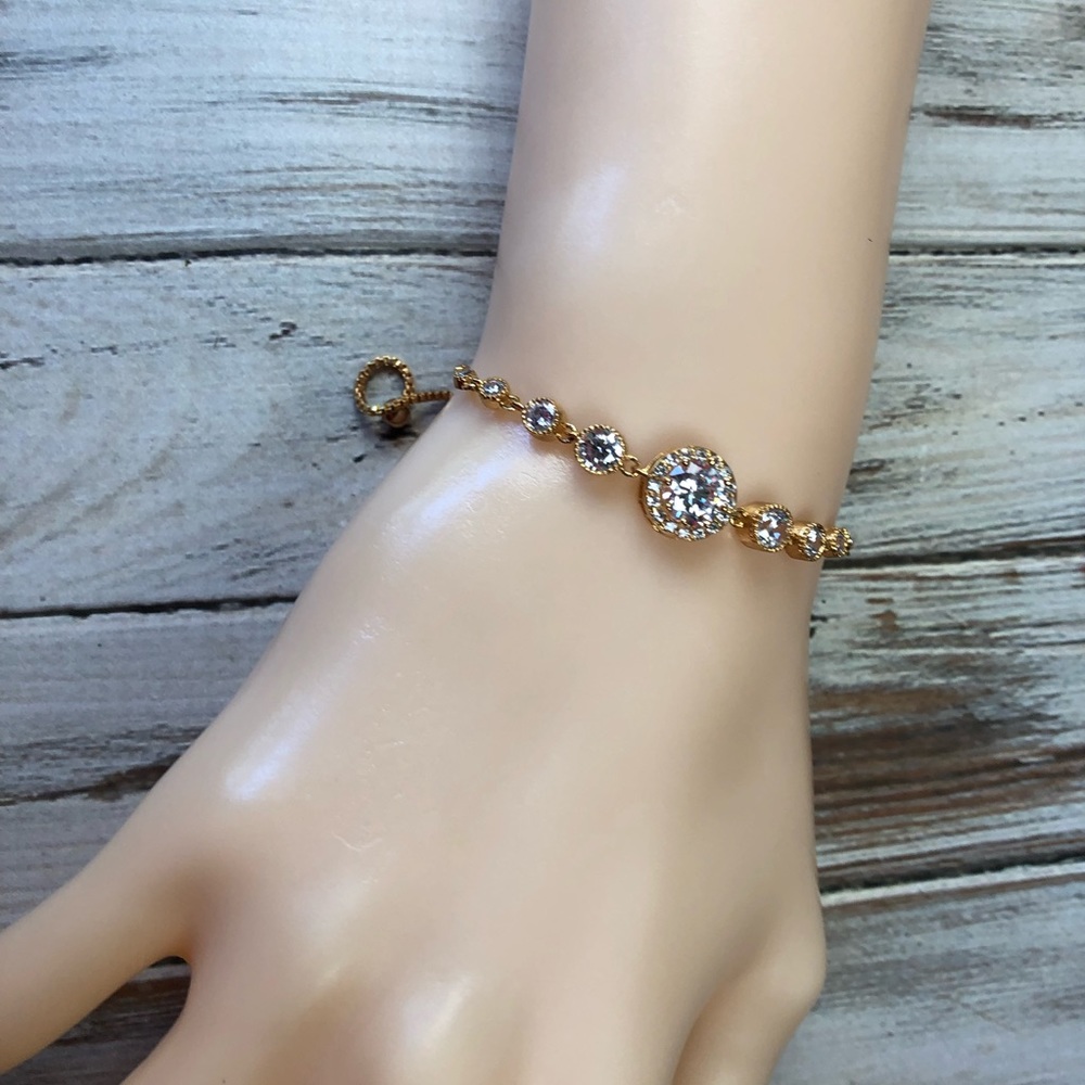 Gold tone adjustable cubic zirconia bracelet